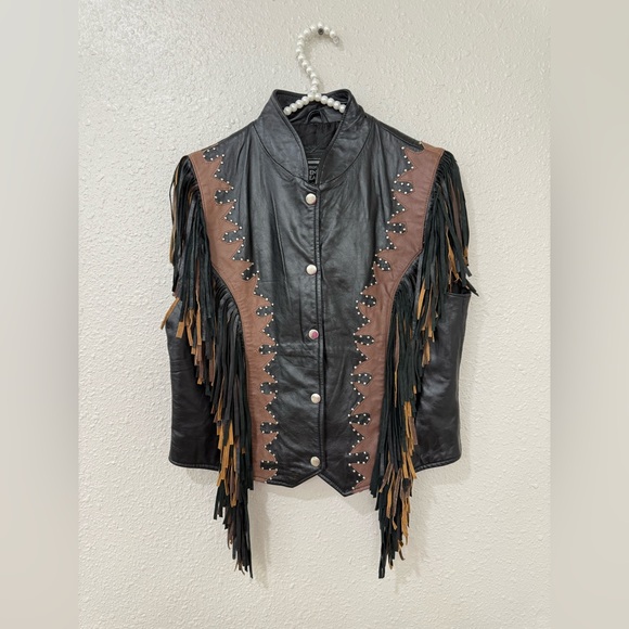 Diamond Supply Co. Jackets & Blazers - Diamond Supply Co Black and Brown Leather Jacket with Fringe western/ biker vest